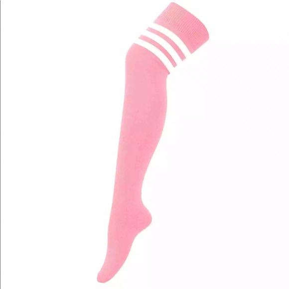 Accessories - Pink white striped over the knee socks thigh high